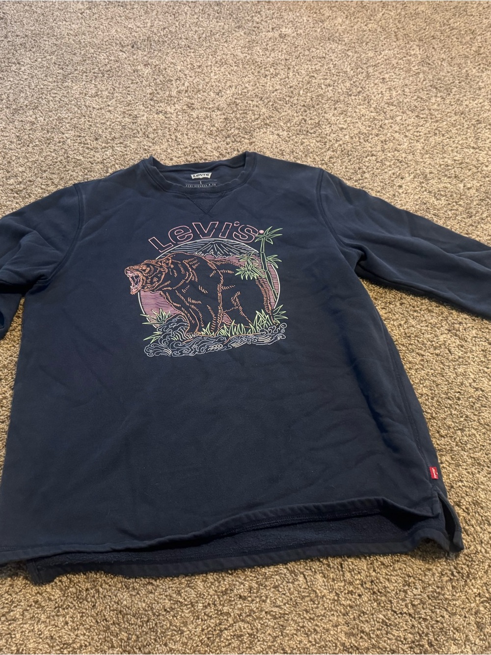 Levi's Navy Bear Graphic Crew Sweatshirt with Multicolor Print